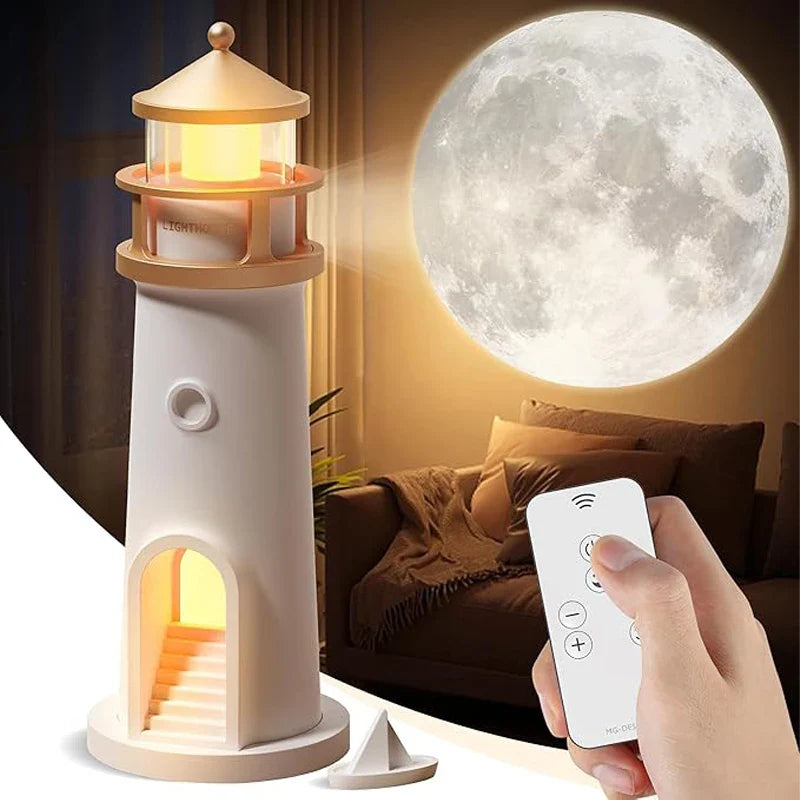 Moon Projection Night Lights Lighthouse Ambient Lights Dimmable Bluetooth Music Motion Sensor Desktop Decor Light Christmas Gift